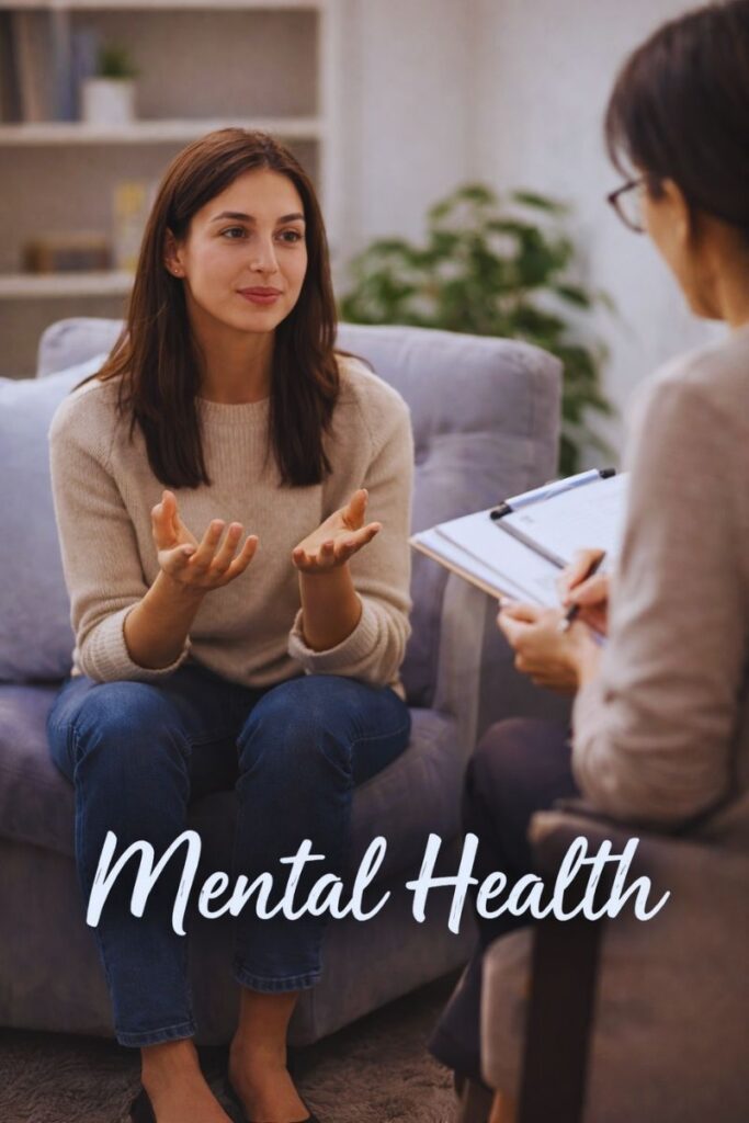 Mental Health category showing a girl talking to her therapist in an office setting