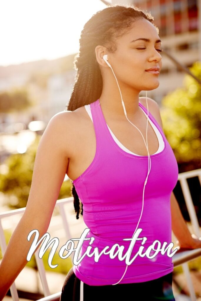 Motivation Category showing a woman ready to work out listening to motivational media with earphones