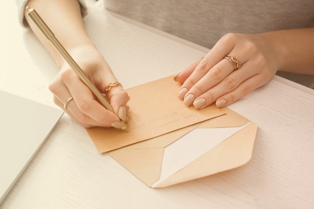hand writing a note
